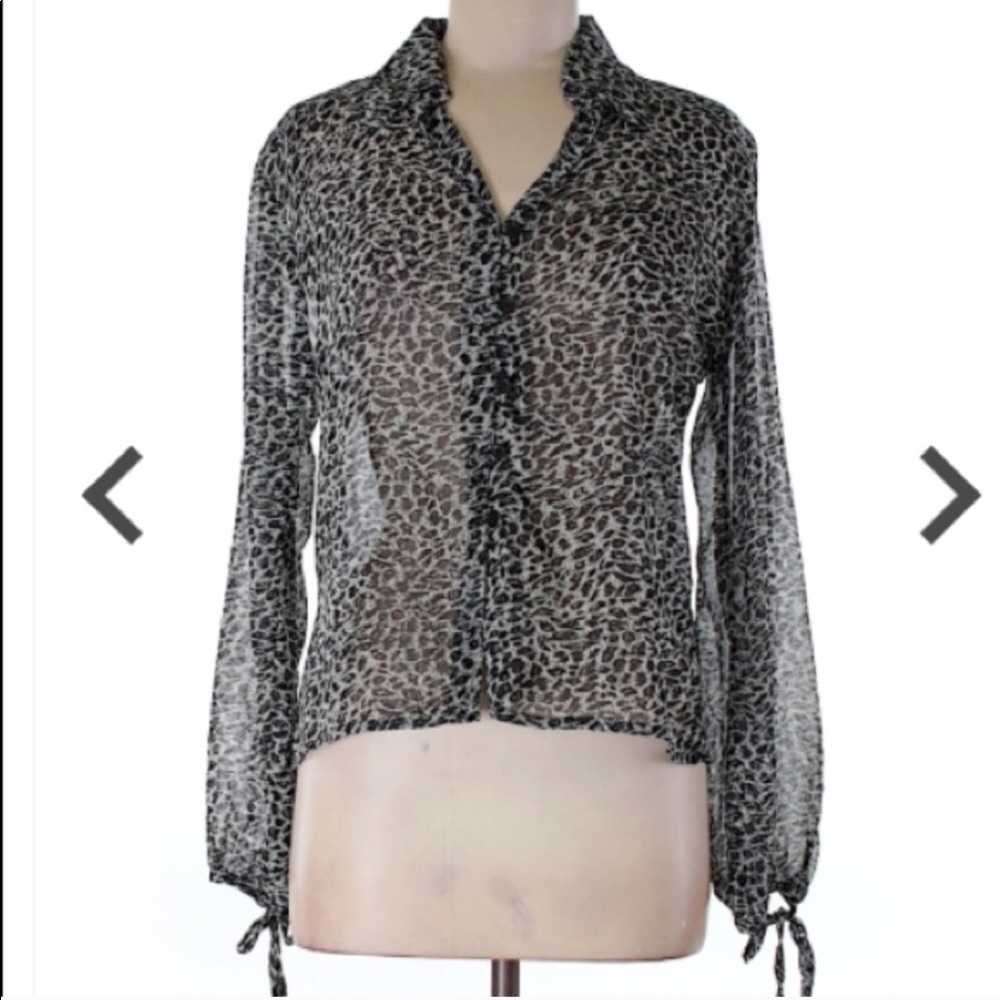🔴 Revue animal print sheer long sleeves blouse M